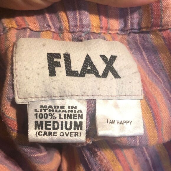 380. FLAX 100% Linen Striped Multicolor Pull on Pants size Large (14-18) - Picture 7 of 9